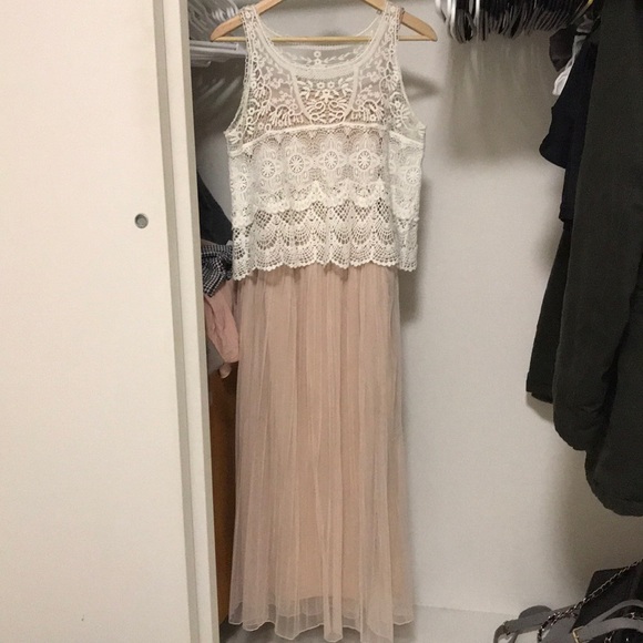 Nude Lace Top Sleeveless Tulle Maxi Dress - Picture 2 of 7
